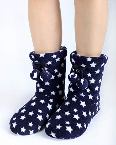 Image of DICUIRD Womens Thick & Warm Slipper Socks with Grippers - Christmas House Slippers