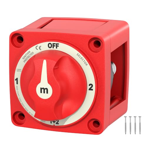 Battery Disconnect Switch 12V-48V 300A Heavy Duty 4-Position Battery Switch Selector Waterproof Ignition Protected Marine Battery Kill Switch for Car Boat RV Truck ATV