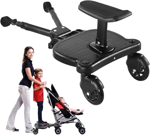 Buggy Board with seat Standing Board Toddlers Stroller Board Kiddy Board Stable Two Wheel Design with Seat Standing Board fits Any Pushchair (Black)