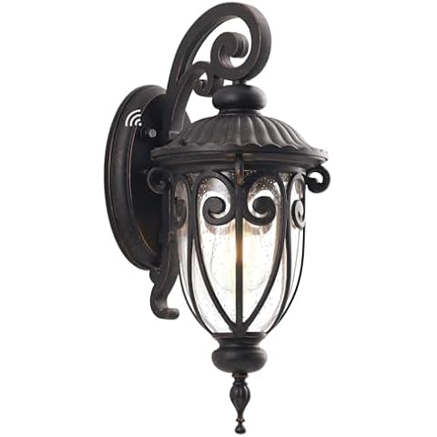 GOALPLUS Dusk to Dawn Outdoor Wall Light for Front Porch, 18 Inch Exterior Light Fixture Wall Mount for House, Bronze Aluminium Outdoor Wall Lantern with Clear Seeded Glass Shade for Garage Cover