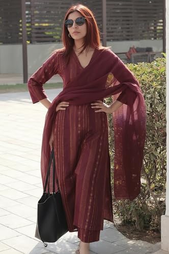 Image of ANNI Designer Women's Rayon Viscose Printed Straight Kurta with Pant and Dupatta Set | Elegant Ethnic Kurta Pant Dupatta Outfit for Women | Office Festive Casual Wear