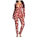 Schlafanzug Damen Lang Baumwolle Kuschel Schlafanzug Damen Weihnachten Strampler Damen Sexy Einteiler Damen Jumpsuit Flanell Pyjama Damen Winter Mit Funktionale Geknöpfte Klappe Erotische Pyjama