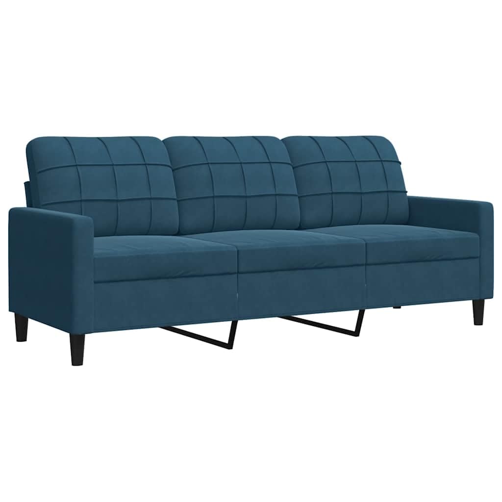 Set di 2 divani con cuscini blu in velluto per soggiorno e camera degli ospiti, divano imbottito, divano ad angolo, relax, sedersi, sdraiati, paesaggio residenziale, divano letto, chaise