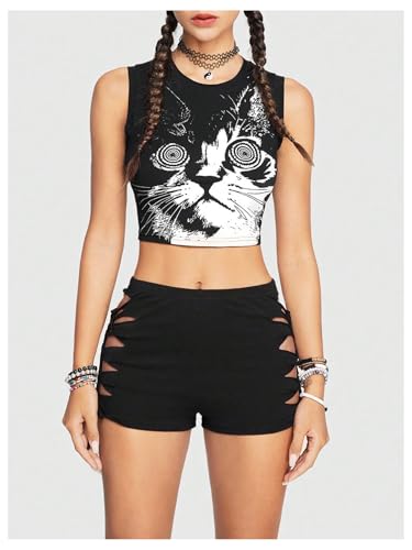 Floerns Women's Punk Animal Print Sleeveless Shirts Crew Neck Cute Crop Tank Top4