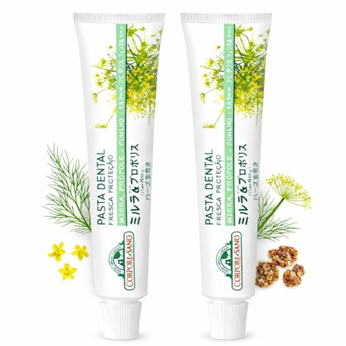 Pasta de Dientes Natural (Pack 2 x 75 ml) Dentífrico Sin Flúor con Mirra, Própolis e Hinojo, Crema Dental para Encías y Cuidado Bucal Diario, Sin Menta ni Parabenos