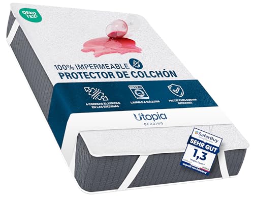 Utopia Bedding Protector Colchón 135 x 190 cm Impermeable, 4 Esquinas Elásticas, Certificación Oeko-Tex, Funda Colchón, Cubre Colchón Transpirable