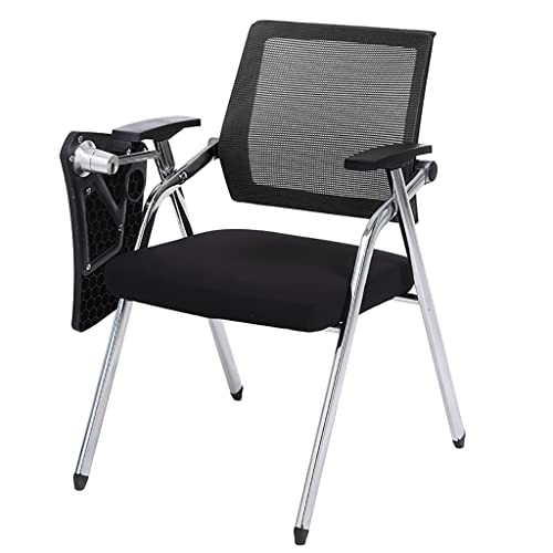 Silla plegable con escritorio adjunto, silla de oficina de malla con soporte lumbar, silla de escritorio plegable para computadora con brazo para tableta, respaldo de marco de metal
