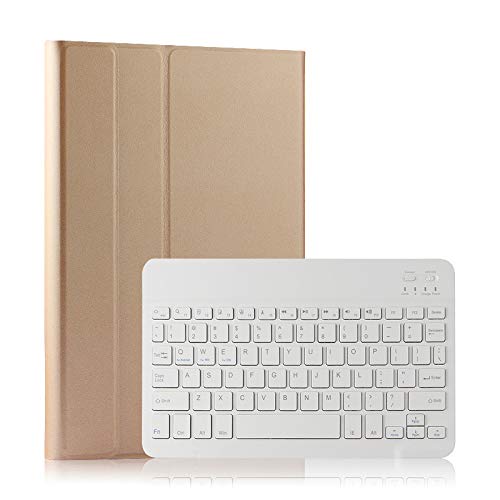 Tastatur Hülle für Samsung Galaxy Tab S6 Lite 10,4 P610 P615 2020, Flip Leder Rückseite Gehäuse Schutzhülle, magnetisch Abnehmbarer Bluetooth Tastatur mit QWERTZ Layout (Gold) Cover
