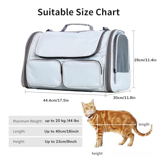 FUKUMARU Transportbox Katzen, Faltbare Tragetasche, Hundetasche mit Reisetasche, Transporttasche für Katzen/Hunde bis 22 kg, Hellgrau, groß