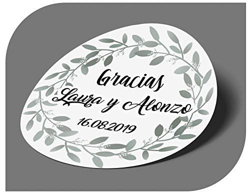 CrisPhy Pegatinas Personalizadas Boda con Nombre y Fecha, Etiquetas Adhesivas para Invitacion Boda, Bautizo, Compromiso, Cumpleaños, Fiesta, Navidad, Vintage, Sellos (Modelo 12)