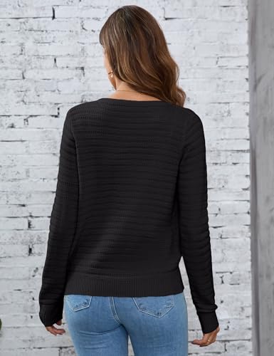 Image of Women's Button Down Cardigan Sweater Causal Open Front Long Sleeve Crewneck Knit Outwear for Women