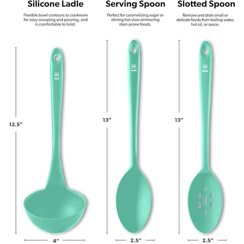 DI ORO Silicone Ladle & Spoons for Cooking – Large Kitchen Spoons for Mixing, Serving, & Stirring - Soup Ladle with Wide Bowl - High Heat Silicone Kitchen Utensils for Nonstick Cookware Safe (Mint)