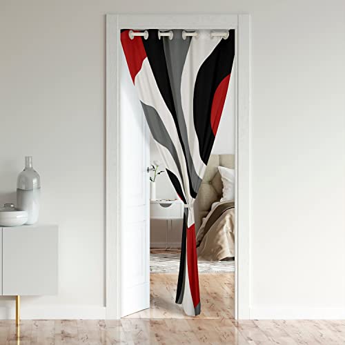 Loussiesd Red Grey Black Stripes Privacy Heat Blocking Blackout Door Curtain Geometric Door Curtain for Doorway Privacy Modern Room Darkening Curtain Drape for Doors Windows86x203cm 1 Panel - Image 2