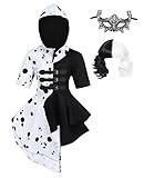 Edjude Dress Up Clothes For Kids Cruella Deville Halloween Costumes With Wig Role Playing Outfit...