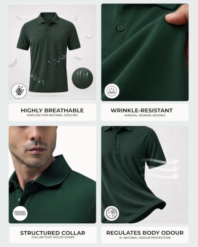 Image of Wellbi Eco-Friendly Bamboo Polo T Shirt | Mens Stylish Casual Regular Fit | Comfortable Soft | Trendy Breathable Lightweight | Quality Modern Essential Fashion