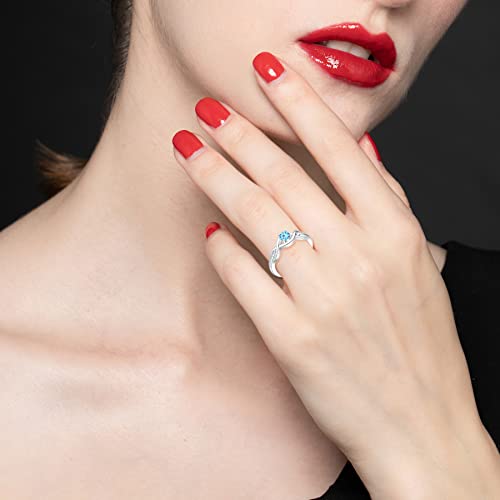 Jo Wisdom Infinity Knot Promise Rings For Her Sterling Silver Cubic Zirconia Wedding Engagement Rings Size 8 March Birthstone Aquamarine Color #TOP2