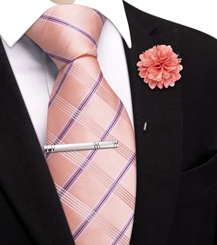 Image of Hi-Tie 63 inches Striped Paisley Extra Long Ties for Men Silk Necktie with Lapel Pin Tie Clip Big and Tall Men Formal Wedding