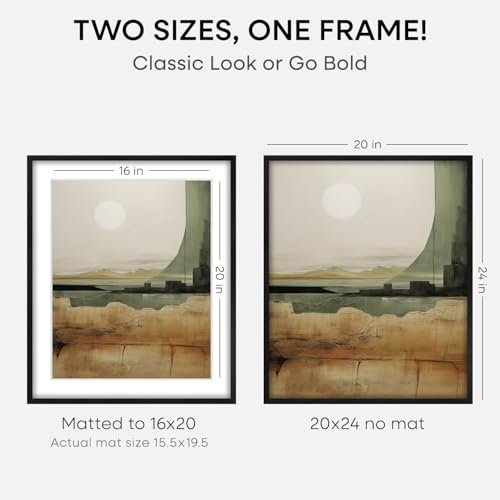 Image of Homeforia Black Wood Frame 20x24, High End Oak 20x24 Wooden Picture Frames with Mat 16x20 Photo, 20 x 24 Poster Frame Matted to 16 by 20 Print, 24x20 Hanging Frames, Tempered Glass, Wall Kit, Set of 3