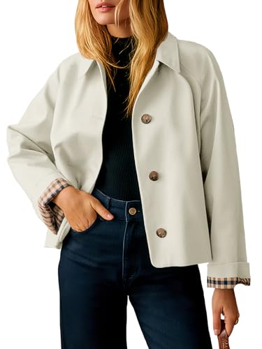 Image of Tankaneo Womens Cropped Trench Coat Lightweight Single Breasted Jacket Fall Windbreaker Fashion Outerwear