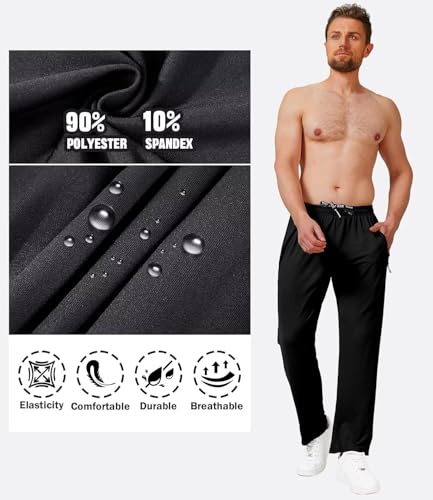 3 Pack Men's Athletic Pants with Zip Pockets, Lightweight, Quick Dry, Workout Sweat Pants4