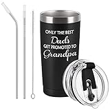 Qtencas Only The Dads Get Promoted To Grandpa Travel Tumbler with Lids, Father's Day Birthday Ideas for Grandpa New Grandfather To Be Grandparents, 20 Oz Insulated Stainless Steel Tumbler, Black