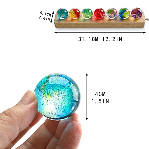 7 Chakra Crystals Spheres Sets 40mm Crystal Healing Ball with LED Wooden Stand for Meditation Night Light Decoration Balls for Home Office Decor Gifts