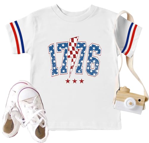 Image of Ithalt Toddler Boys Girls American Flag Shirts 4th of July Tshirt Kids USA Patriotic Tee Independence Day Outfit(3-7y)