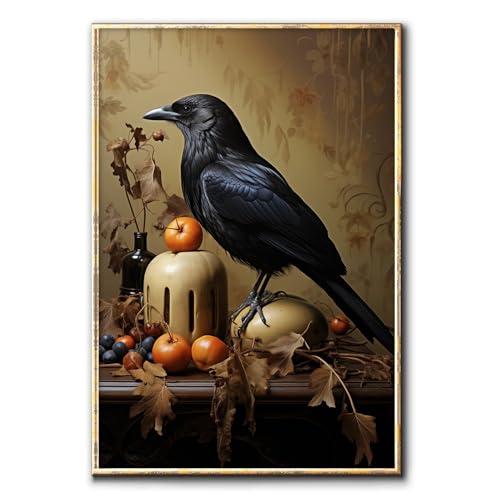 Leinwandbild, Vintage-Stil, Gothic-Stil, schwarze Krähenbilder, dunkle Akademie-Gemälde und Poster, Raben-Druck, Kunstwerk für Wanddekoration, 40,6 x 61 cm, ohne Rahmen