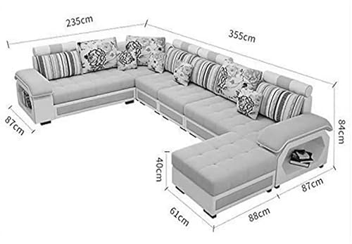 Image of Torque - Silvester 12 Seater Sofa Set for Living Room (Right Side, Lime Green & White) | Interchangeable U Shape Sectional Sofa with Puffy and Stool for Guest Room