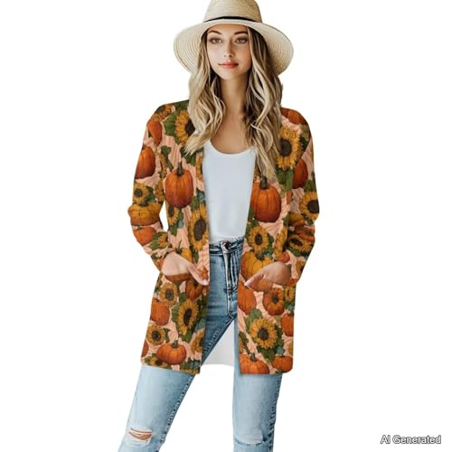 Image of Women's Lightweight Cardigans with Pockets Trendy Long Sleeve Open Front Cardigan Casual Tops Jackets Fall Oufits S-2XL