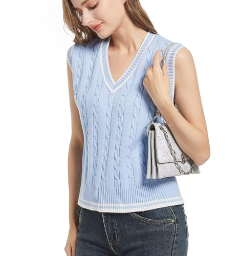 Image of Womens Sweater Vest Sleeveless Cotton Casual V Neck Pullover