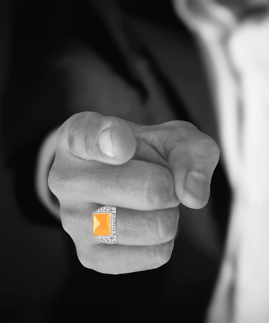 HAIXIAN Hollow out design Mens S925 Sterling Silver Ring with Natural Square Agate Stone,Adjustable Handmade Mens Turkish Ring Jewelry - Image 3