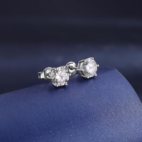 MDFUN Synthetic Moissanite Stud Earrings Set 925 Sterling Silver 6 Prong Round Synthetic Moissanite Stud Earring Moissanite 3-8mm3