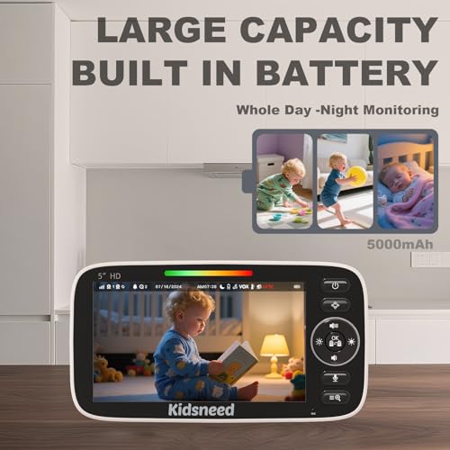 Image of Kidsneed Baby Monitor with Camera and Audio - 5 inch 720P Video Baby Monitor, No WiFi, 48H Battery Life, Night Vision, Two Way Talk, Remote Pan Tilt Zoom, Thermal Monitor，1000 ft Range （530）