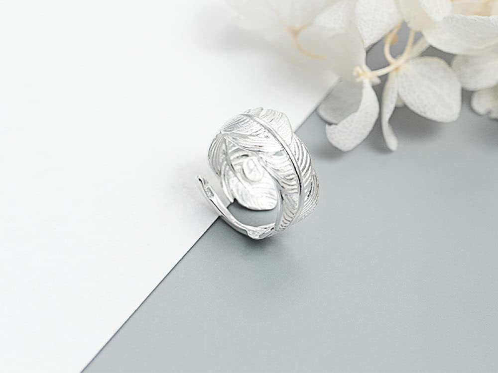 Anello Regolabile,S925 Anello Di Piume In Argento Sterling Anelli Regolabili Anello Aperto Minimalista In Argento Anello Per Il Pollice Anello Di Eternità Fascino Di Nozze Gioielli Re