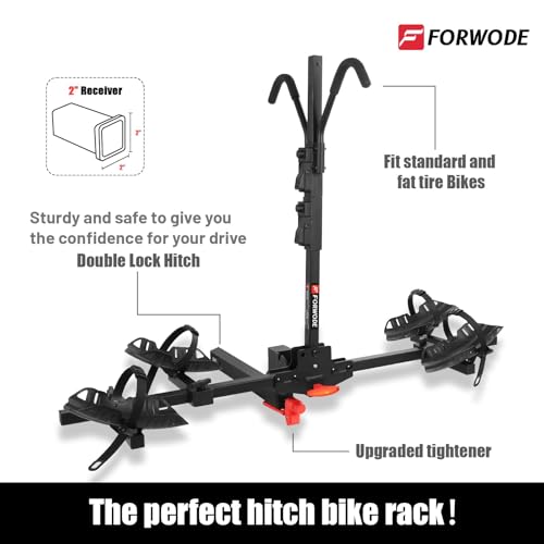 FORWODE Hitch Mount Bike Rack Fits 2 X 80 lbs Bicycle, Platform Bike Rack for Car SUV Truck, Quick Relesed, Foldable Wobble Free, Boat TypeTtire Holder, Locking Hitch, 2 Inch Receiver