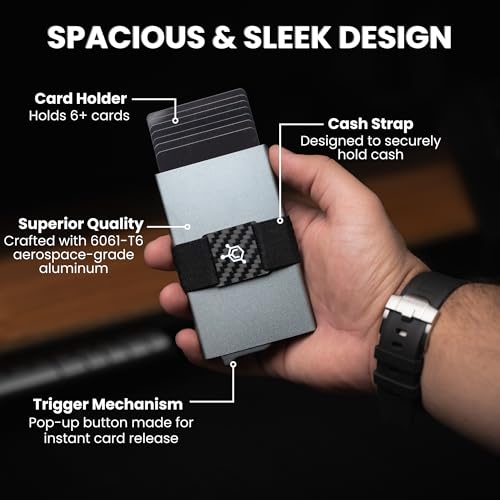 Image of CODE 118 Wallet for Men - Slim Minimalist Aluminum Magnetic Card Holder - RFID Blocking Front Pocket Mag Safe Wallet with Strong Magnet Attachment (Slate Grey)