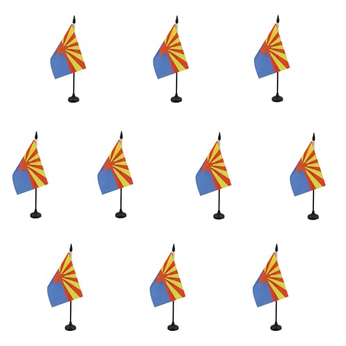 AZ FLAG - Lot de 10 Drapeau De Table Arizona - 15x10 cm - 10 Mini Drapeaux Etat Américain - Usa - Etats-Unis De Bureau 100% Polyester Avec Hampe De 25cm Et Socle En Plastique Noir