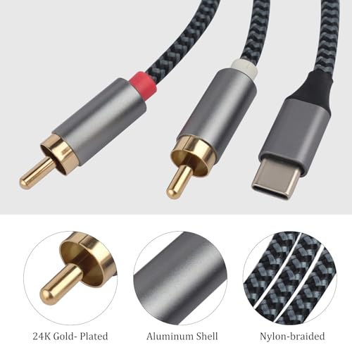 USB C to RCA Audio Cable Type C to 2RCA Male Jack Plug Adapter, RCA to USB C Cable Cord Compatible with iPhone 17 16 15 Pro/Max/Plus, iPad Pro, Samsung S24/S23, Amplifier, Speaker, Car Stereo, 5FT by HSZJsto - Used condition - Image 2