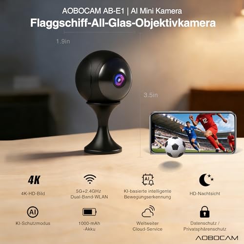 Mini Kamera, 4K HD WLAN Überwachungskamera Innen WiFi Kamera Live Übertragung Handy APP Für Micro Camera Indoor Mit Akku Kompakte Kleine Sicherheitskamera mit Bewegungsmelder/Nachtsich (2.4G&5G)