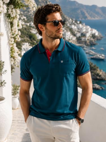 Image of Lux Cozi Men's T-Shirt with Chest Pocket | Polo T-Shirt for Man | Plain Casual Stylish | Half Sleeve| Cotton Blend Collar Polo T-Shirts for Men