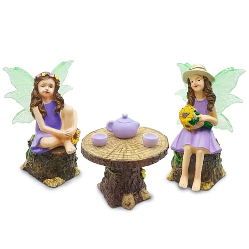 DONABELA Fairy Garden Kit Figurine Set Supplies 2 Fairies Table