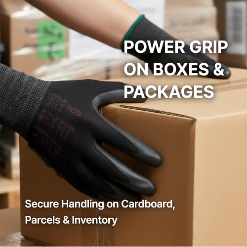 Image of DEX FIT Work Gloves FN330, 3D Comfort Stretch Fit, Power Grip, Durable Foam Nitrile Coated, Smart Touch, Thin & Lightweight, Machine Washable, Black 7 (S) 3 Pairs