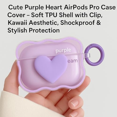 Image of Dezet Cute Soft Silicone Pouh Case for Airpods Pro GEN-2 (2022) � 3D Cartoon Animal Character Cover with Keychain Ring, Shockproof & Dustproof Protective Case for Kids & Girls (Heart Purple)