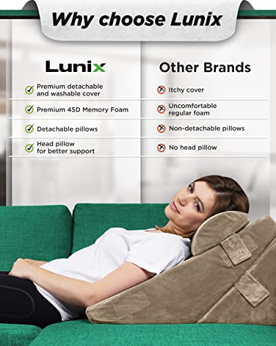 Lunix Lx6 3Pcs Orthopedic Bed Wedge Pillow Set, Post Surgery Memory Foam For Back, Leg And Knee Pain Relief, Sitting Pillow For Reading, Adjustable Pillows For Acid Reflux And Gerd For Sleeping Brown #TOP2