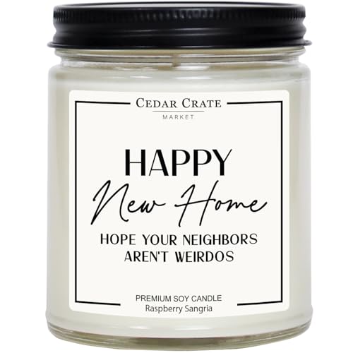 Cedar Crate Market House Warming Gifts New Home – Funny New Homeowner Candle for Women & Men, First Apartment Essentials, Closing Gift for Home Buyers – Raspberry Sangria Soy Candle, Made in USA