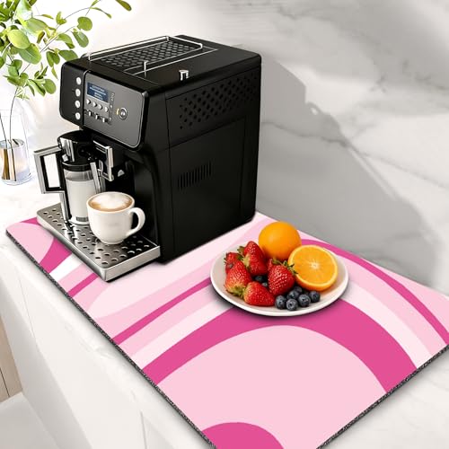 Coffee Bar Mat for Countertop, 17" X 28” Super Absorbent Dish Drying Mat, Large Kitchen Counter Mats Fits Under Coffee Maker, Non-slip Espresso Machine Pad, Pink Abstract