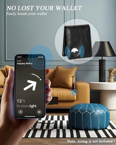 AirTag Wallet - Top Grain Leather Bifold Mens Wallet with AirTag Holder, RFID Blocking Wallet for Men with 2 ID Window 12 Card Holders and Gift Box - Black4