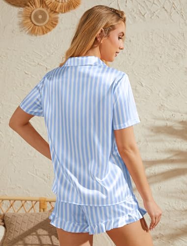 Image of Silk Pajamas for Women Satin Womens Pajama Sets Short Sleeve Set 2-Piece Sleepwear