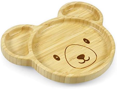 PandaEar Baby Bamboo Wooden Plates with Suction for Baby Toddler Kids- Divided Unbreakable- Non-Slip (Panda Shape)